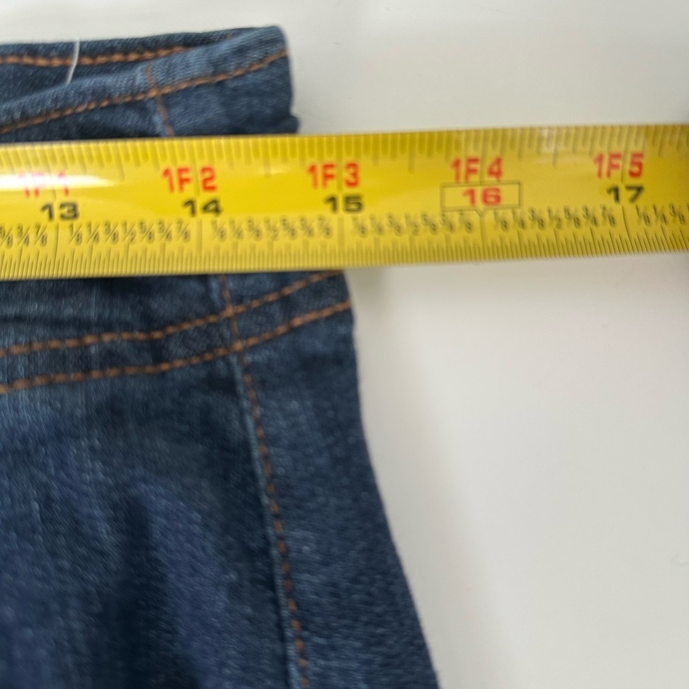 Chico's Dark Blue Flare Jeans on ware leg size 6 - Picture 5 of 14